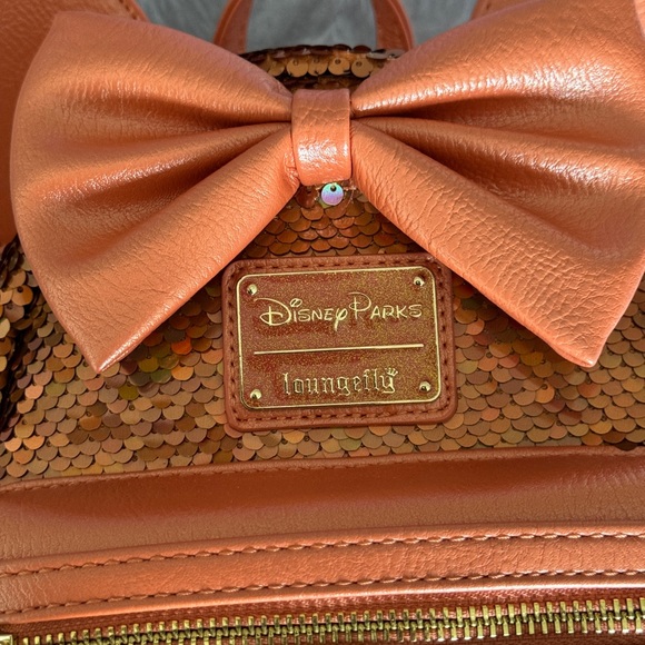 Loungefly Disney Minnie Mouse Orange Peach Punch Sequined Mini Backpack - Picture 4 of 7